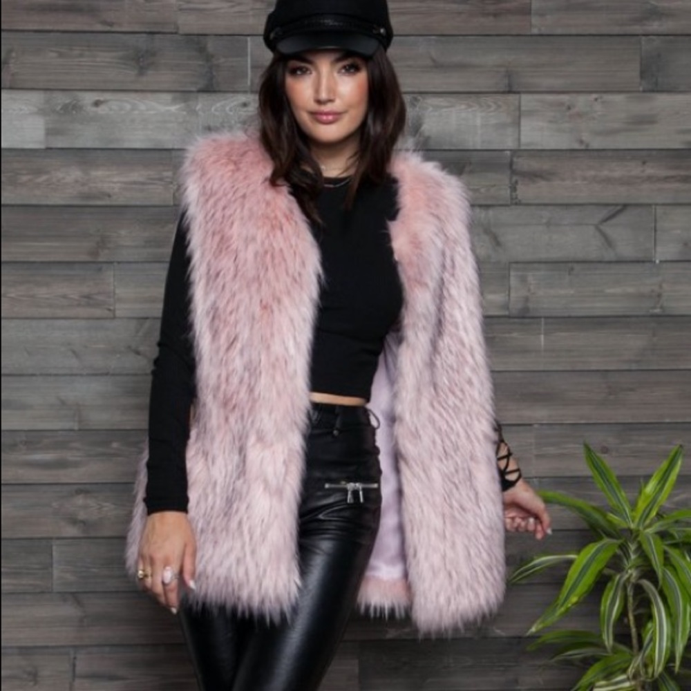 SHACI Pink and Black Faux Fur Vest